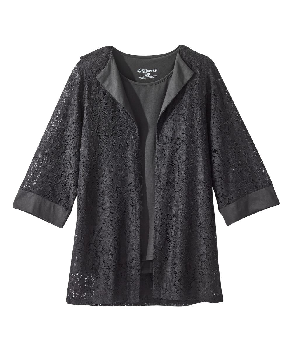 Women's Open Back Lace Blazer Twofer Top - Silverts 3