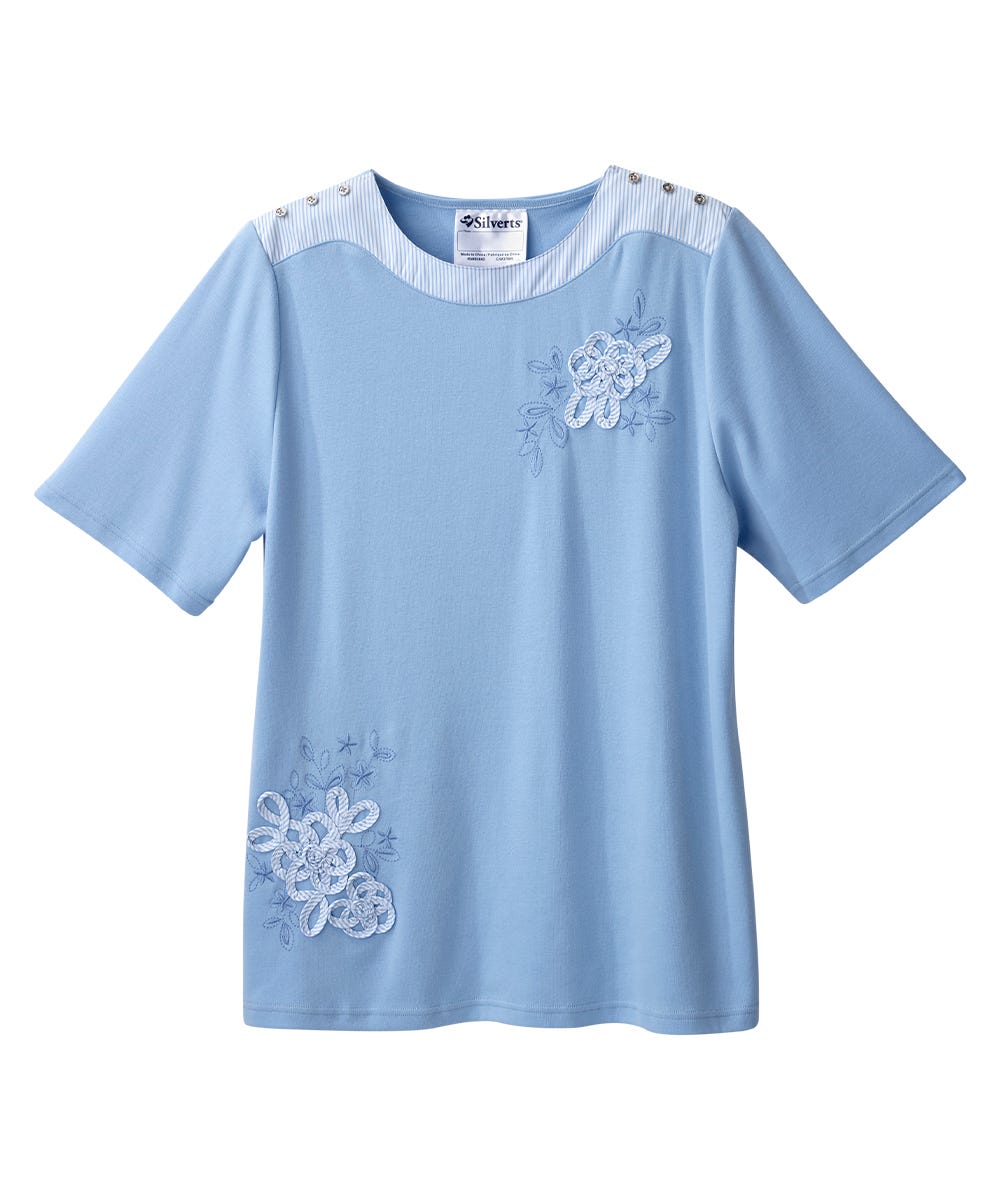 Women's Open Back Top with Embroidery Detail - Silverts 1