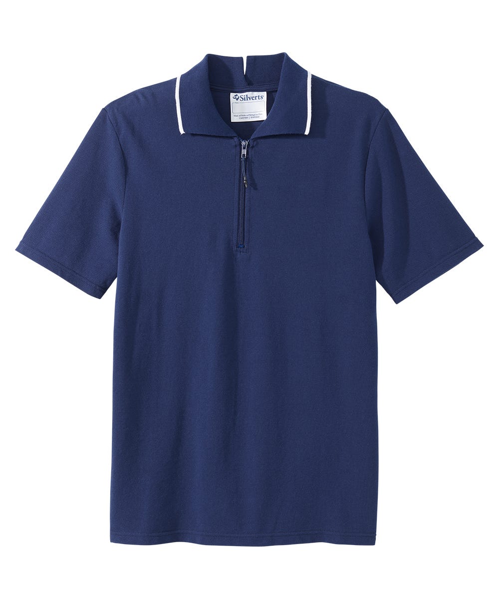 Men's Open Back Polo Shirt with Zip - Silverts 1