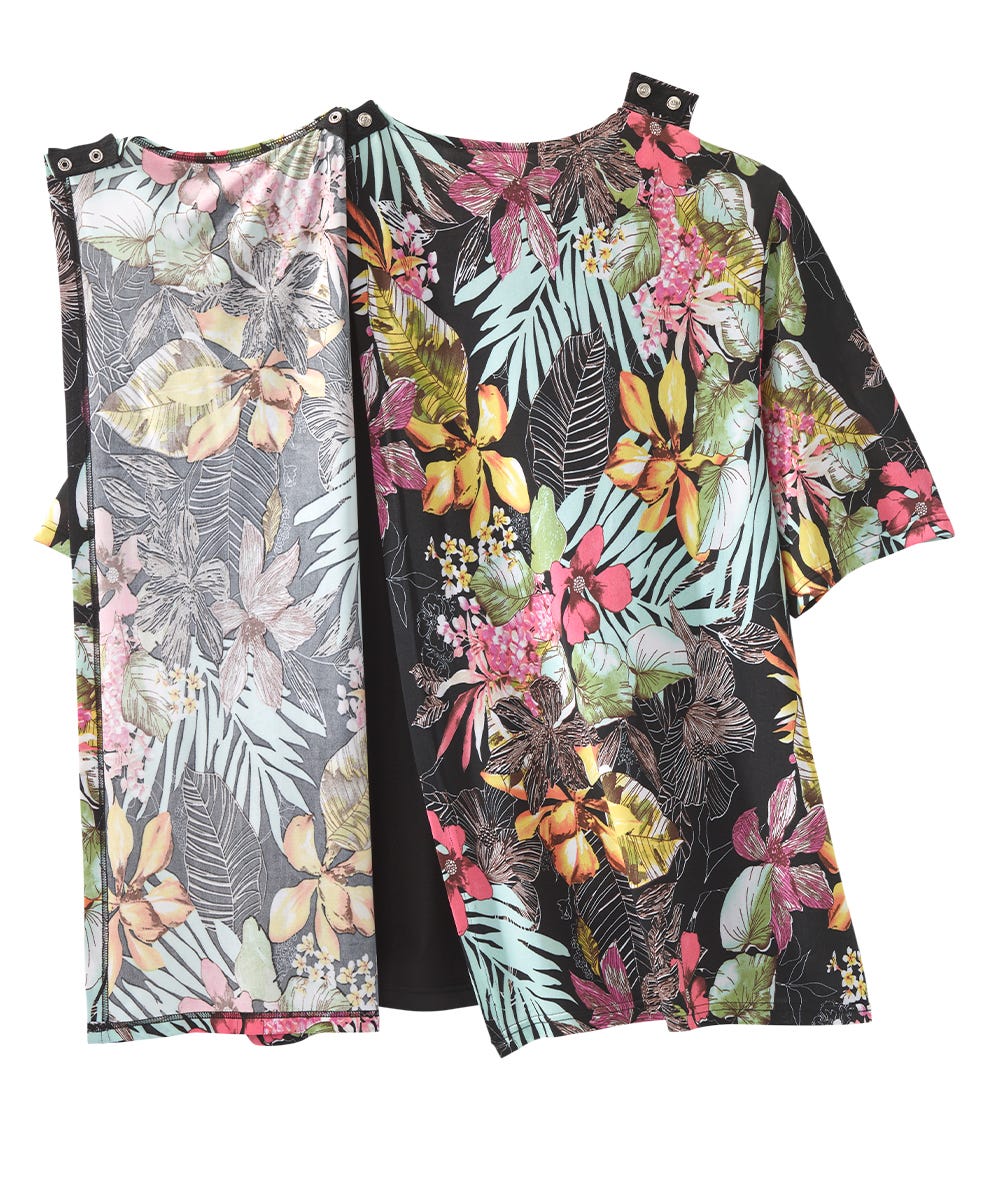 Women's Open Back Short Sleeve Twofer Top - Silverts 12