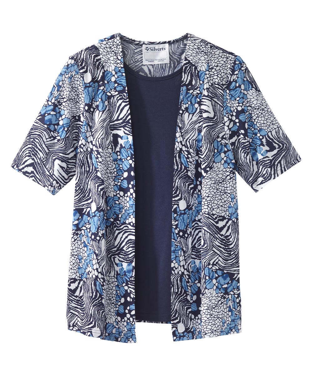 Women's Open Back Short Sleeve Twofer Top - Silverts 17