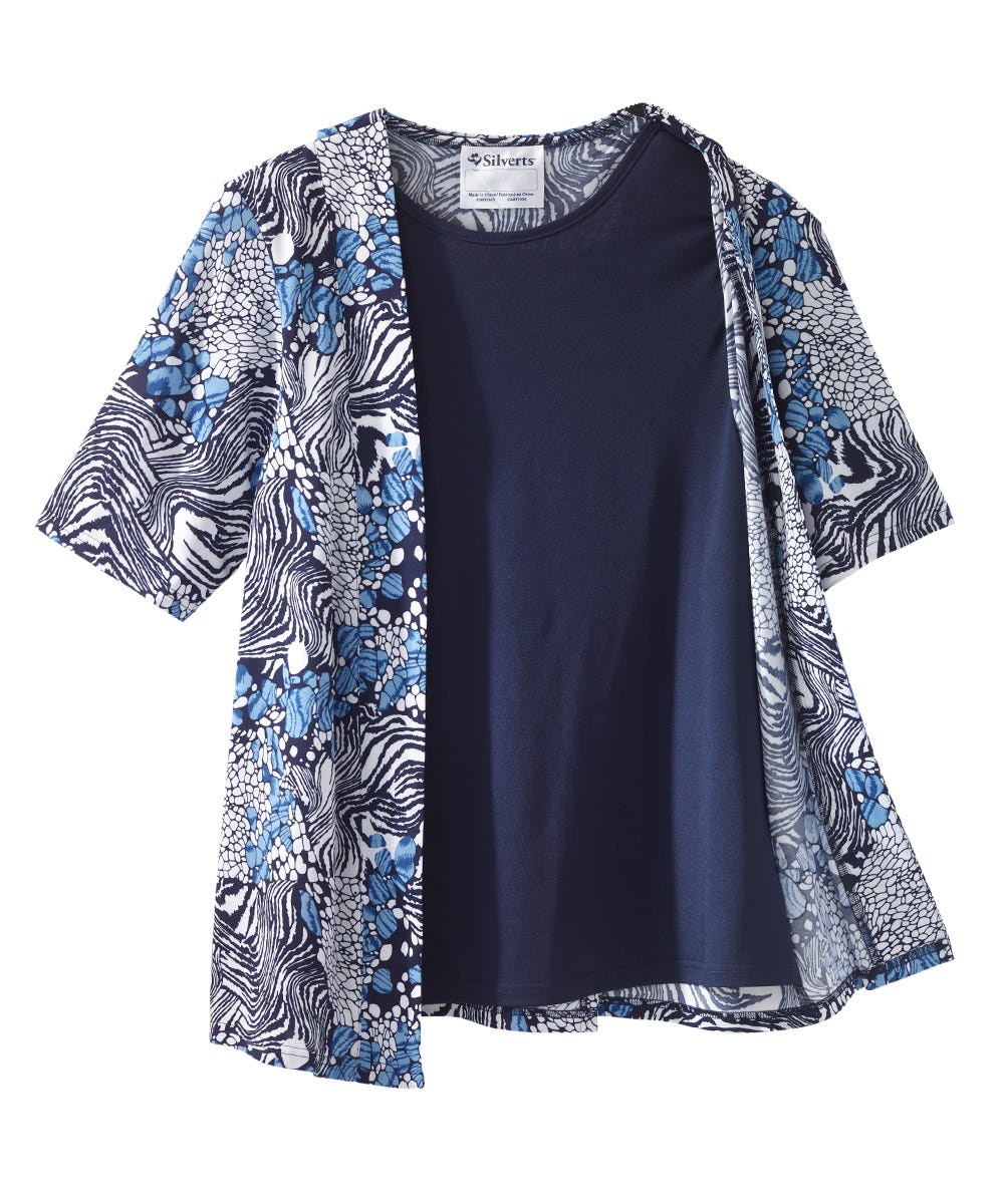 Women's Open Back Short Sleeve Twofer Top - Silverts 5
