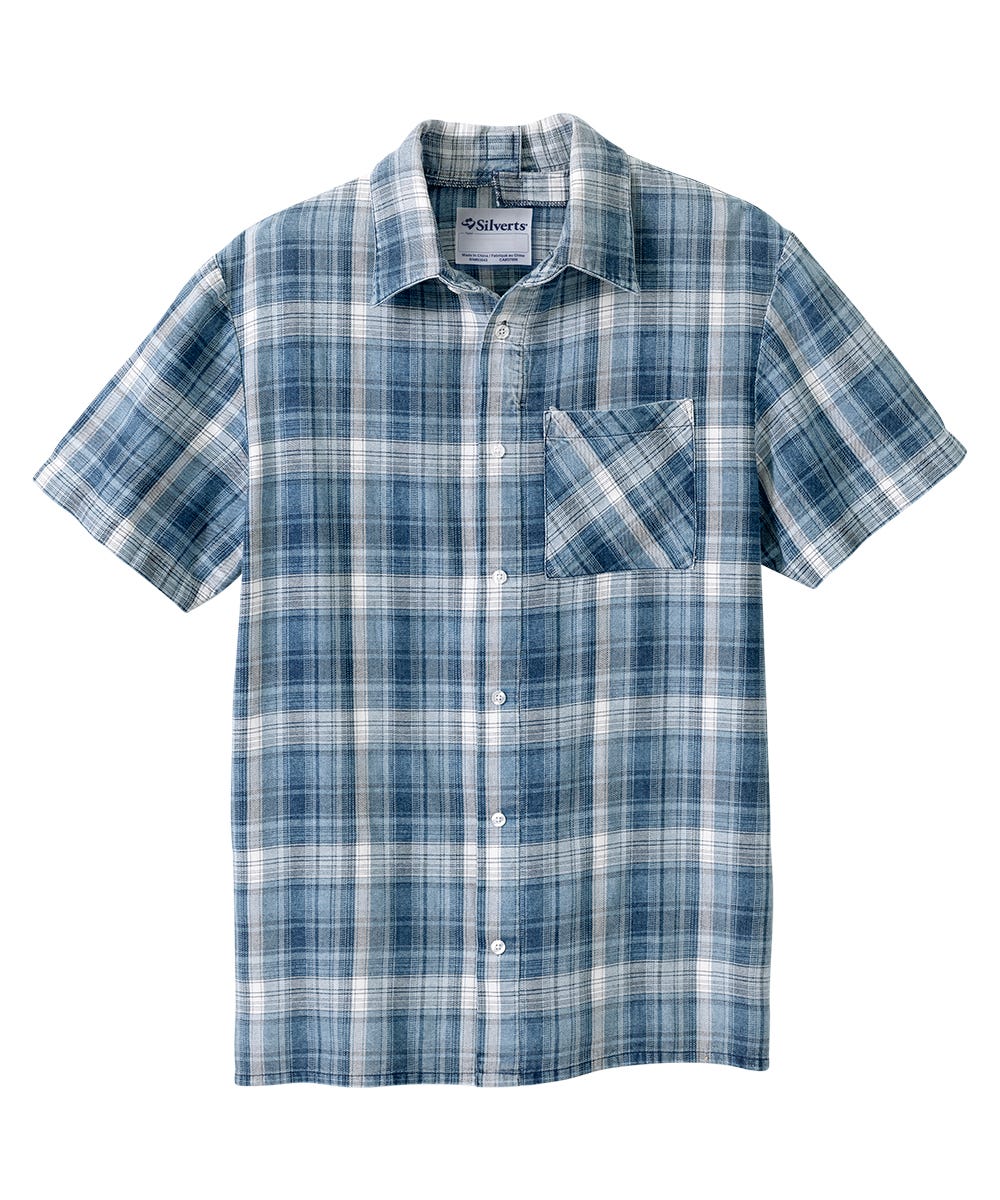 Men's Open Back Printed Short Sleeve Dress Shirt - Silverts 7