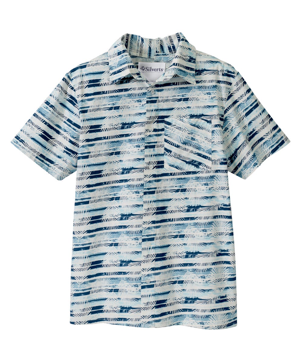 Men's Open Back Printed Short Sleeve Dress Shirt - Silverts 1