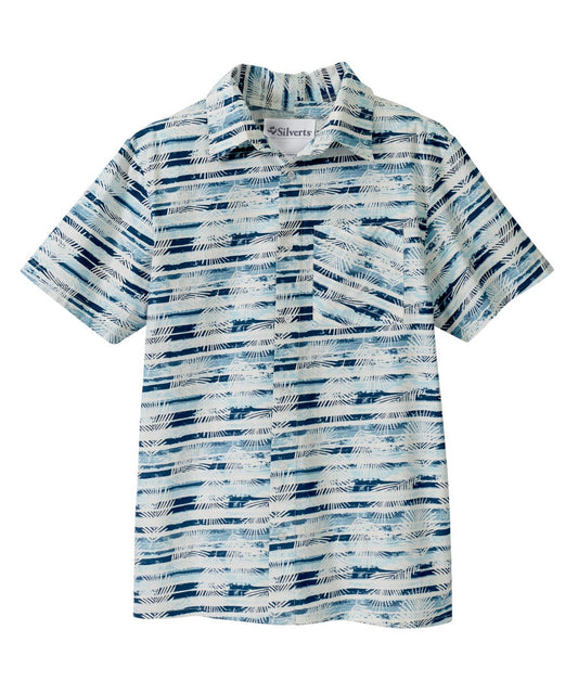 Men's Open Back Printed Short Sleeve Dress Shirt - Silverts 1