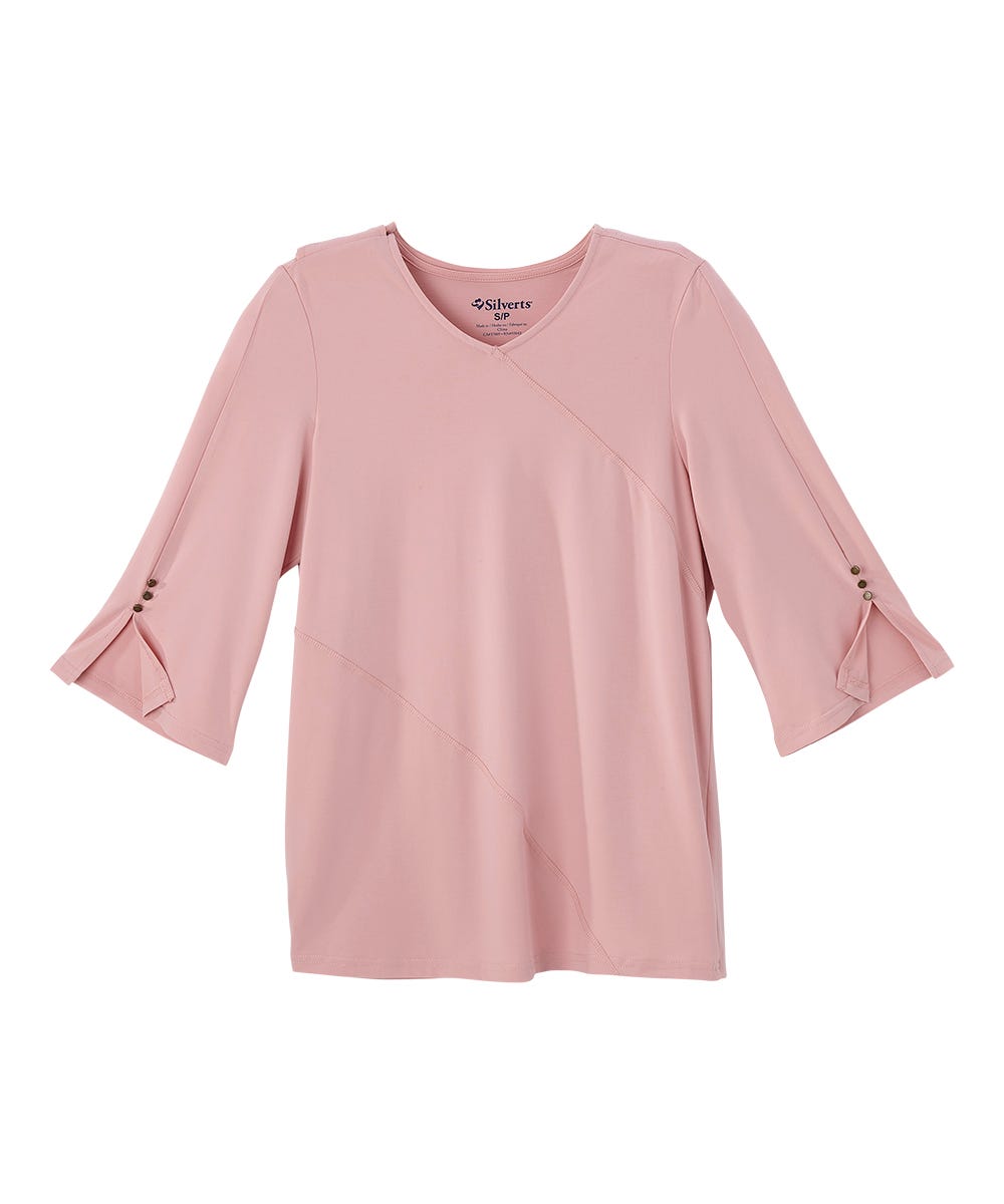 Women's Open Back Crepe V-Neck Top - Silverts 1