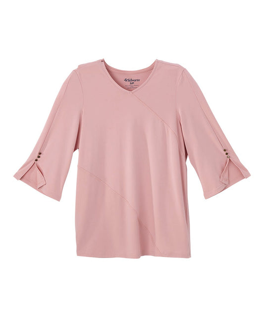 Women's Open Back Crepe V-Neck Top - Silverts 1