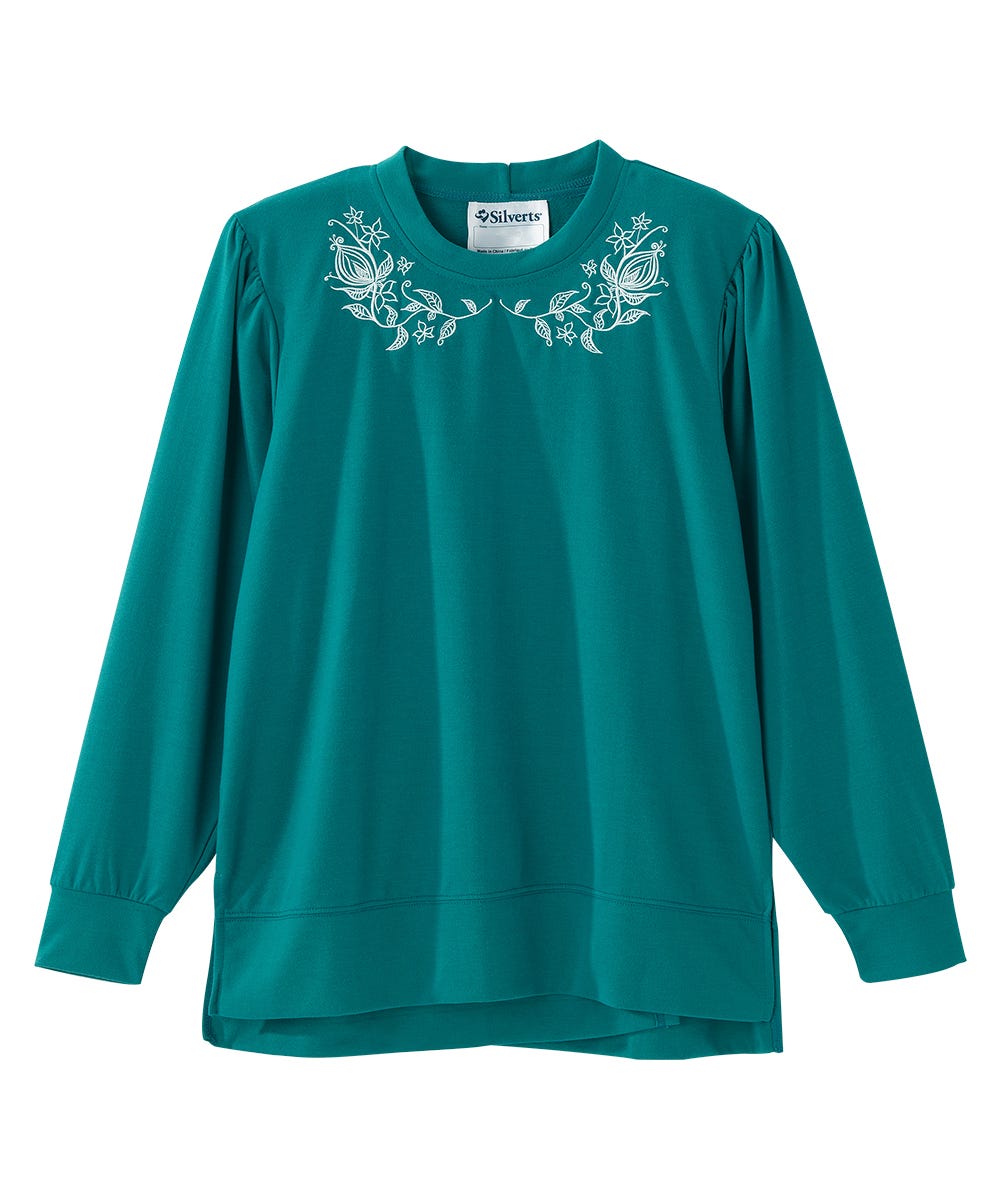 Women's Open Back Long Sleeve Embroidered Sweatshirt - Silverts 1