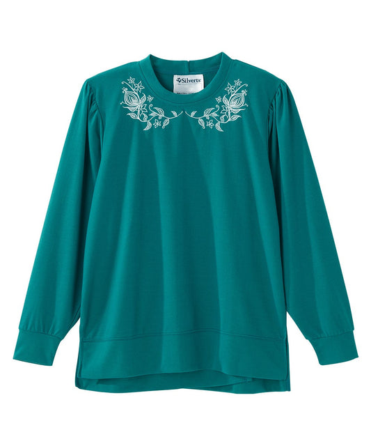 Women's Open Back Long Sleeve Embroidered Sweatshirt - Silverts 1