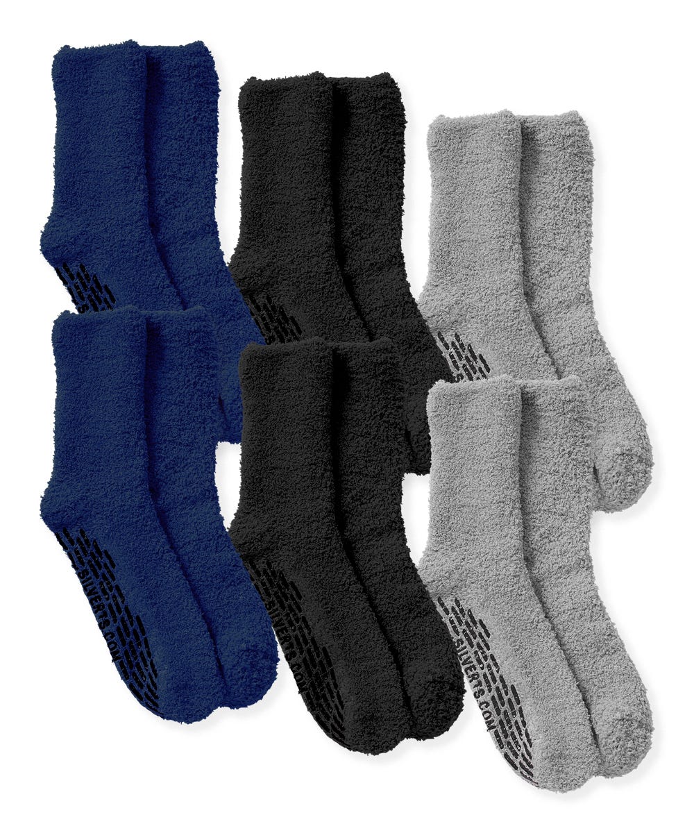 Mens / Womens Non Skid Hospital Socks - 6 Pack Slipper Socks - Silverts 1