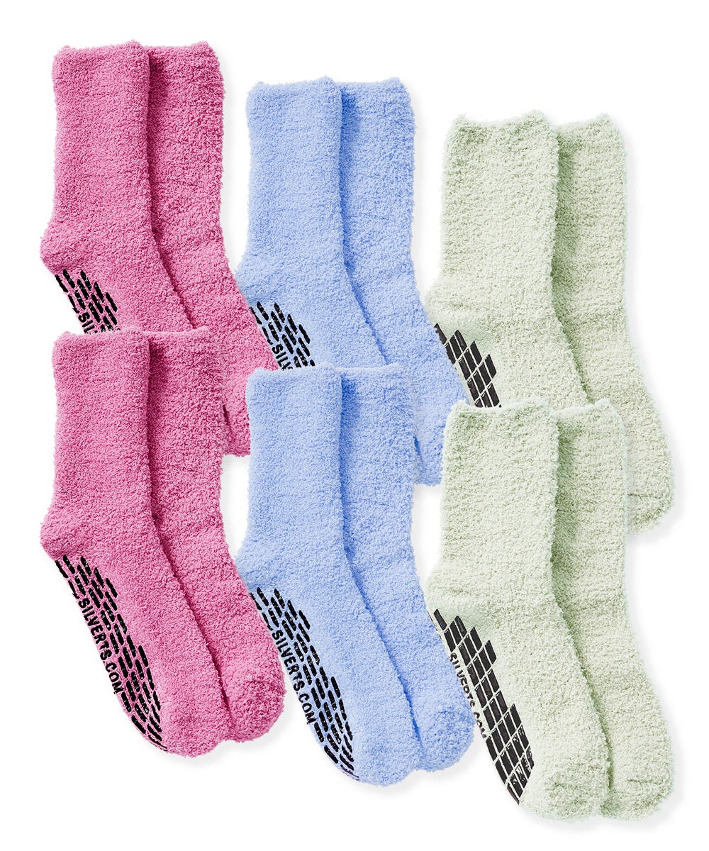 Mens / Womens Non Skid Hospital Socks - 6 Pack Slipper Socks - Silverts 4