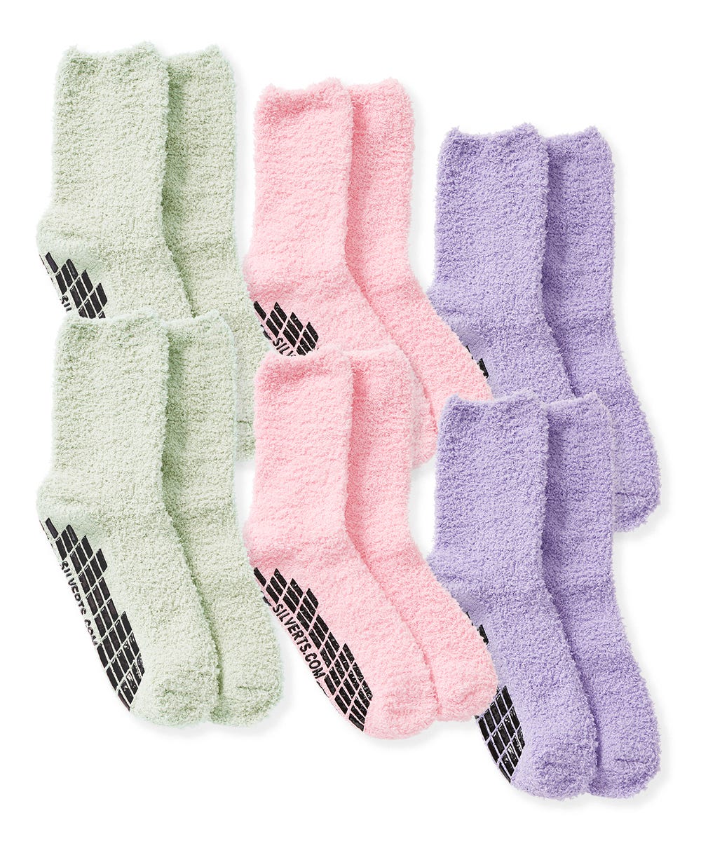 Mens / Womens Non Skid Hospital Socks - 6 Pack Slipper Socks - Silverts 5