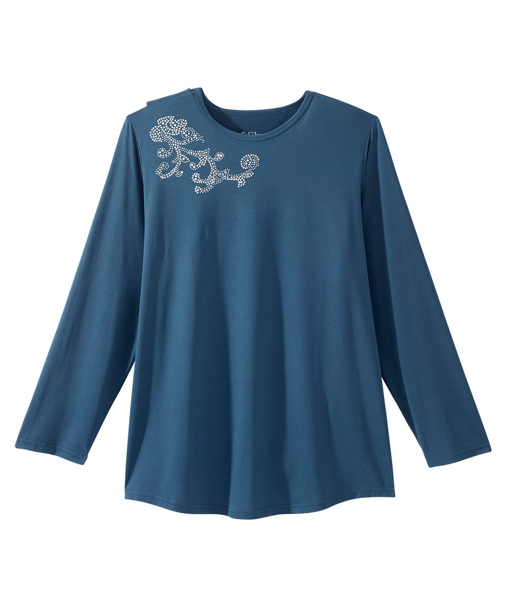 Women's Open Back Embellished Long Sleeve Top - Silverts 16