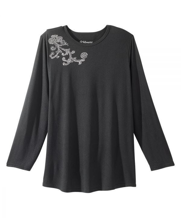 Women's Open Back Embellished Long Sleeve Top - Silverts 11