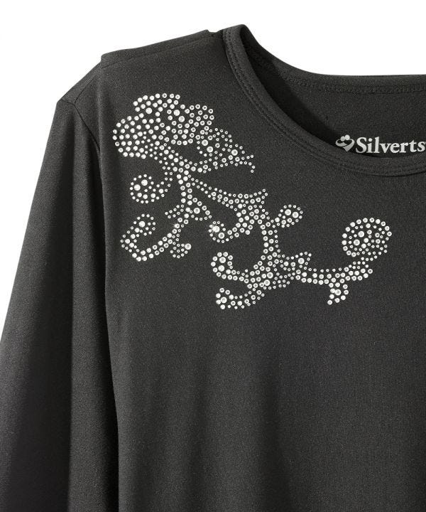 Women's Open Back Embellished Long Sleeve Top - Silverts 15