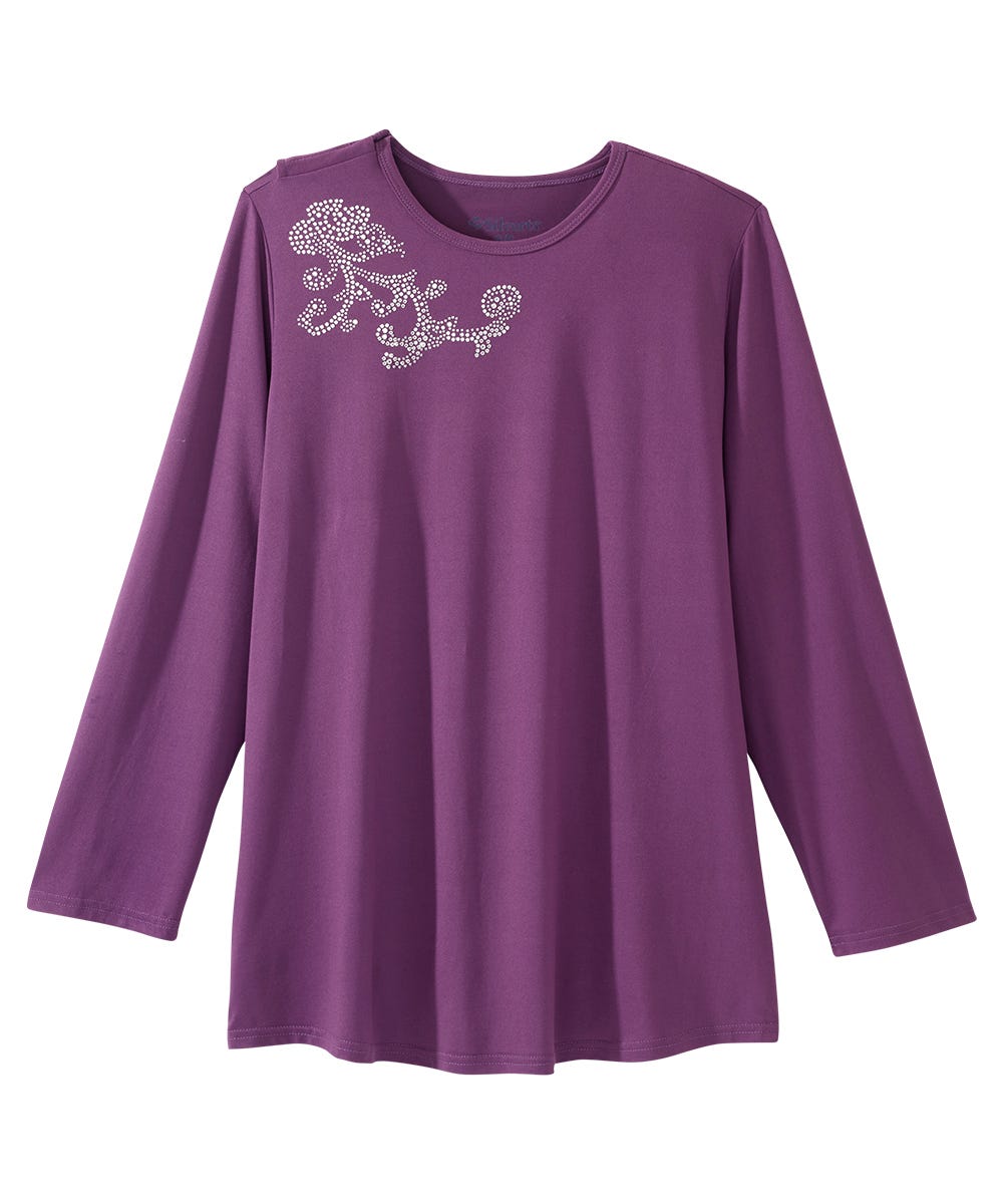 Women's Open Back Embellished Long Sleeve Top - Silverts 6