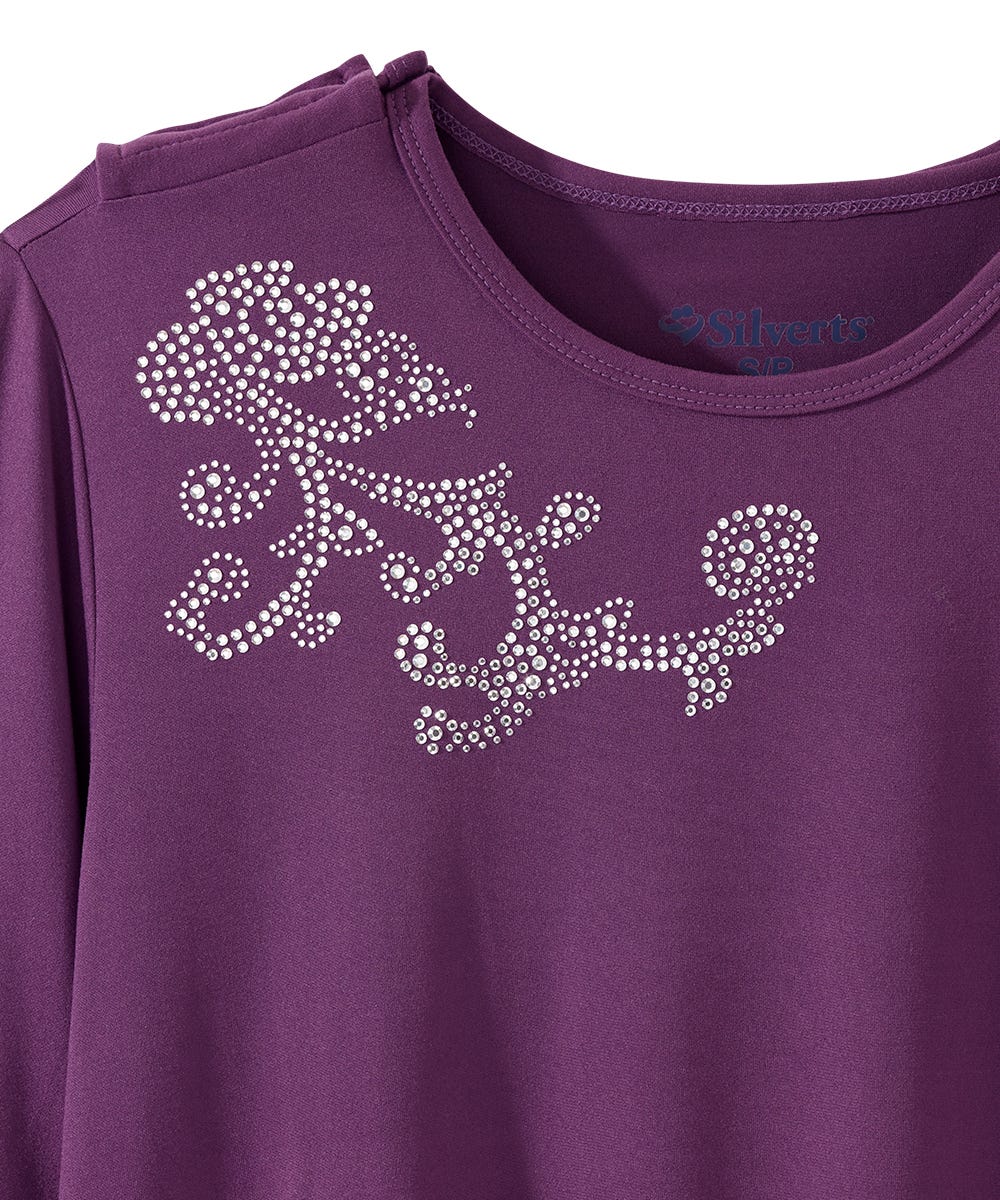 Women's Open Back Embellished Long Sleeve Top - Silverts 10