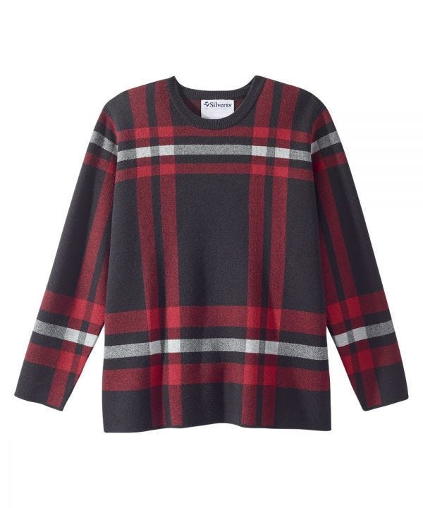 Women's Open Back Plaid Crew Neck Sweater - Silverts 6