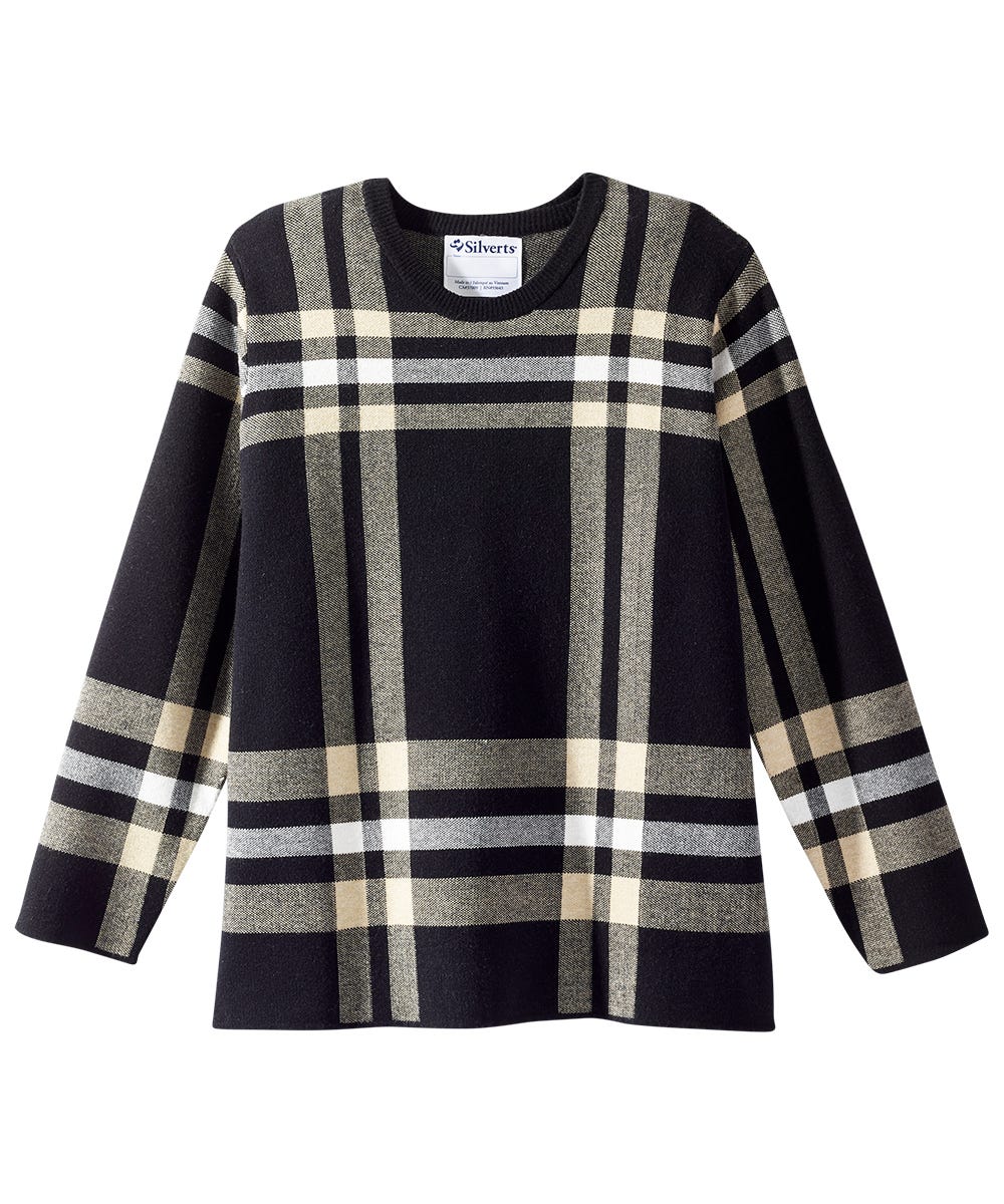 Women's Open Back Plaid Crew Neck Sweater - Silverts 1