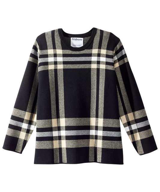 Women's Open Back Plaid Crew Neck Sweater - Silverts 1
