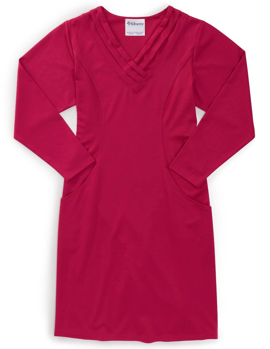 Women's Long-Sleeve Open Back Ponte Dress - Silverts 1