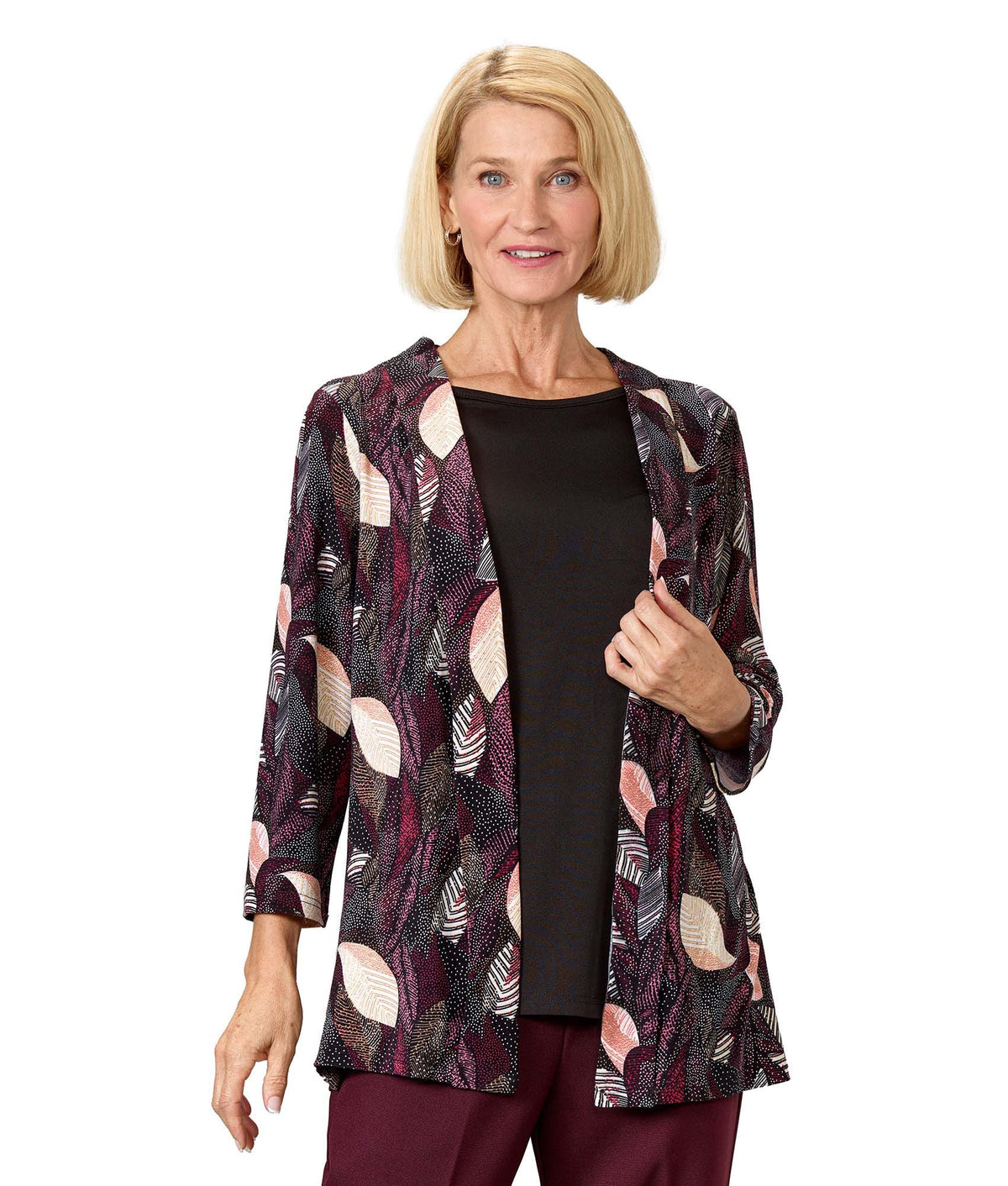 Women's Open Back 3/4 Sleeve Twofer Top - Silverts 6