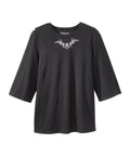 Women's Open Back 3/4 Length Sleeve Top with Embroidery - Silverts 11