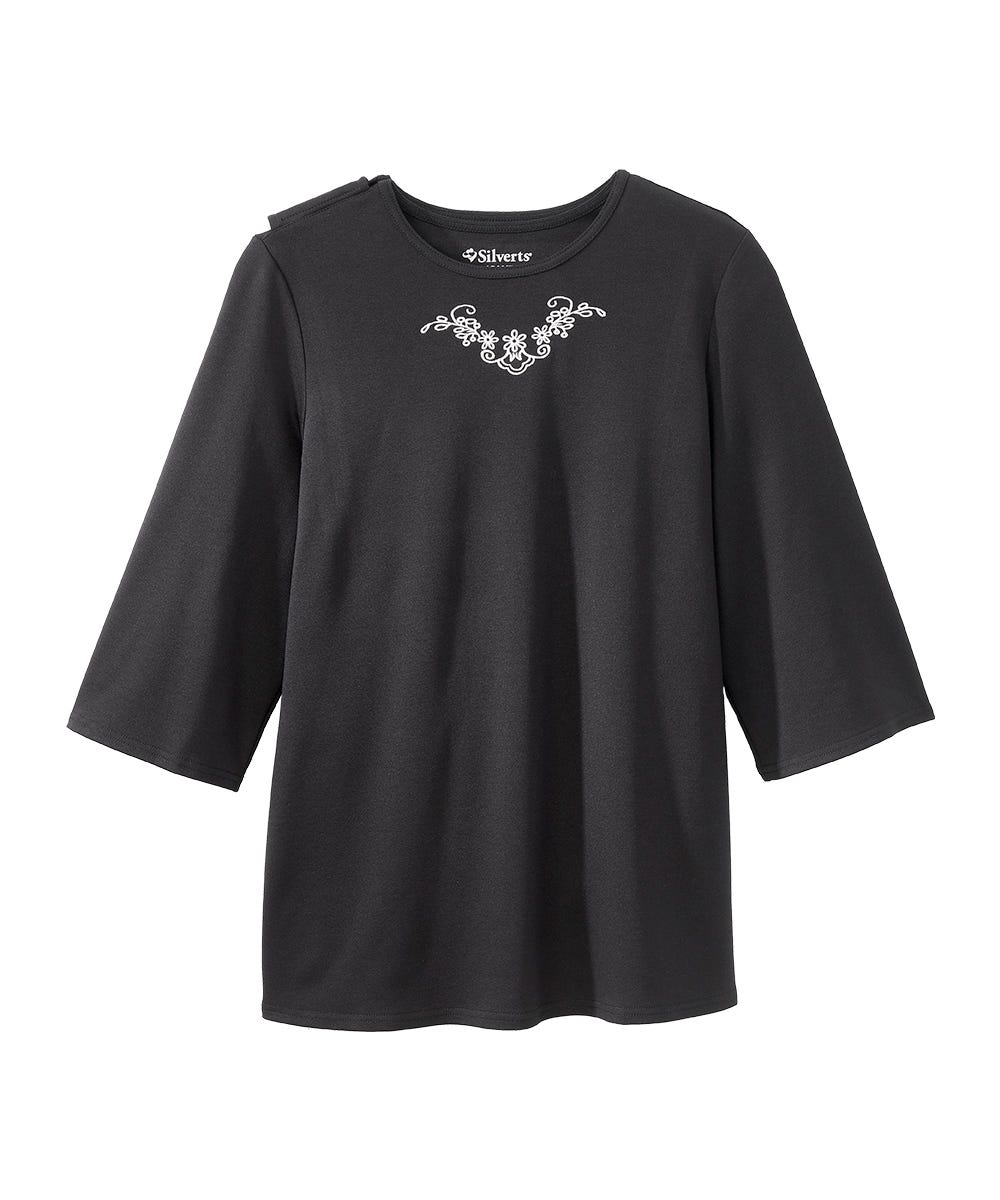 Women's Open Back 3/4 Length Sleeve Top with Embroidery - Silverts 11