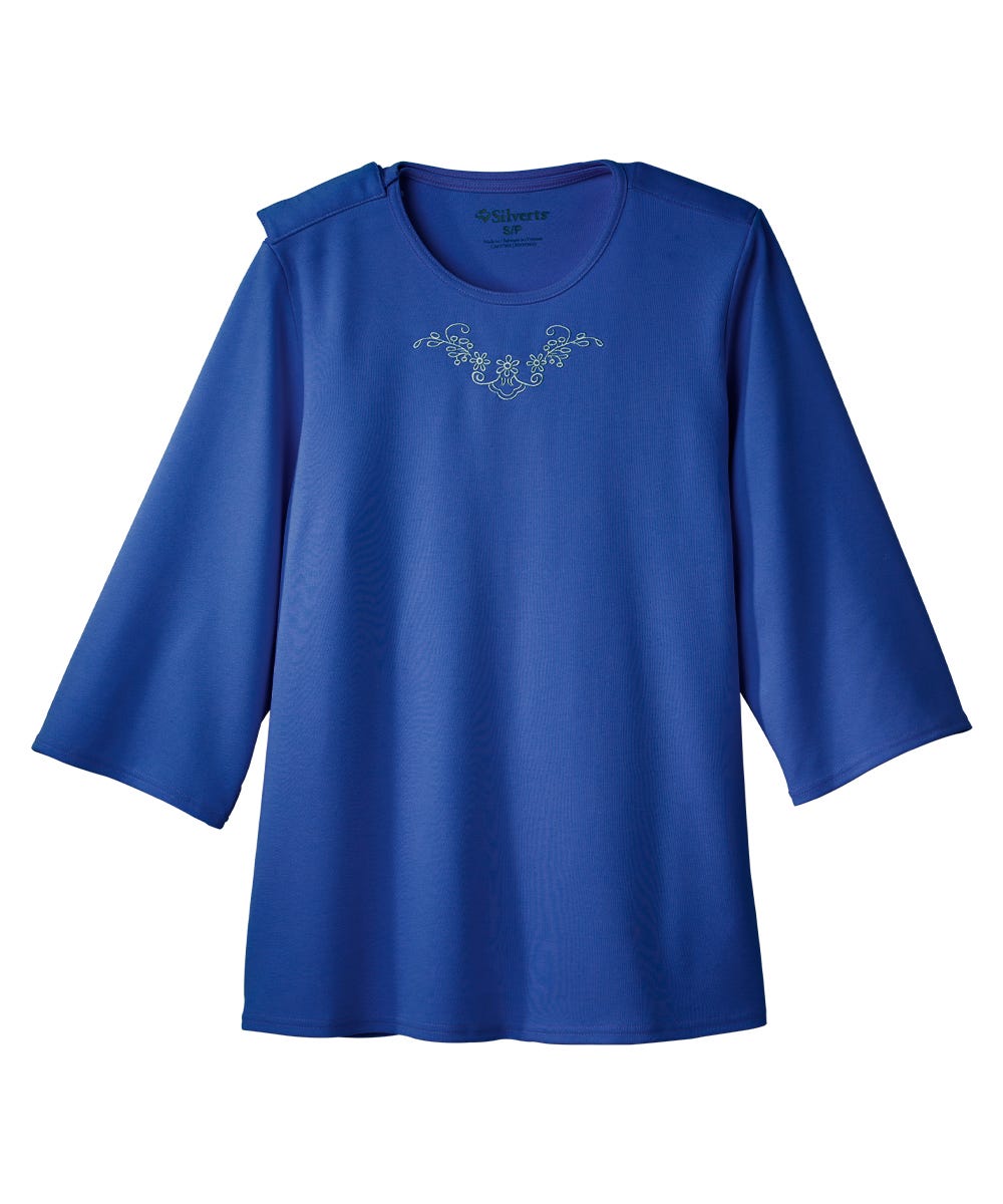 Women's Open Back 3/4 Length Sleeve Top with Embroidery - Silverts 6