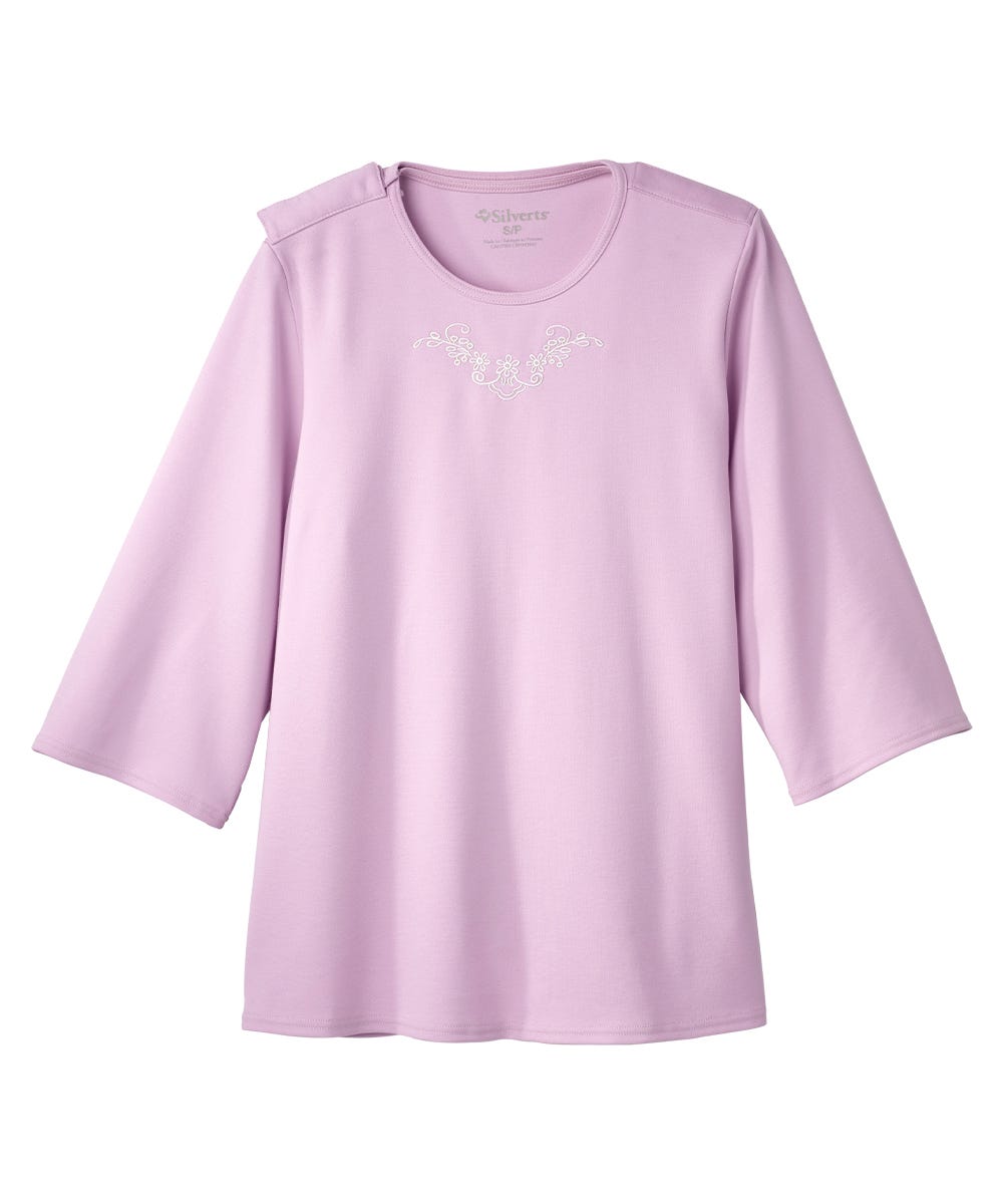 Women's Open Back 3/4 Length Sleeve Top with Embroidery - Silverts 23