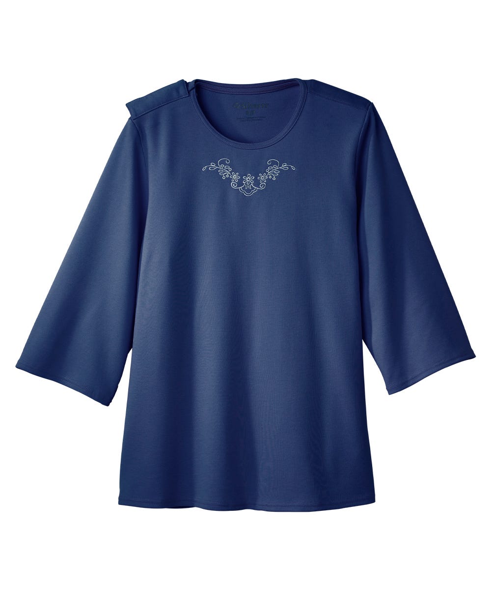 Women's Open Back 3/4 Length Sleeve Top with Embroidery - Silverts 32