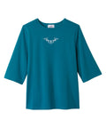 Women's Open Back 3/4 Length Sleeve Top with Embroidery - Silverts 38