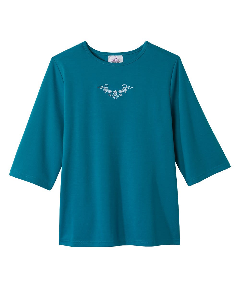 Women's Open Back 3/4 Length Sleeve Top with Embroidery - Silverts 38