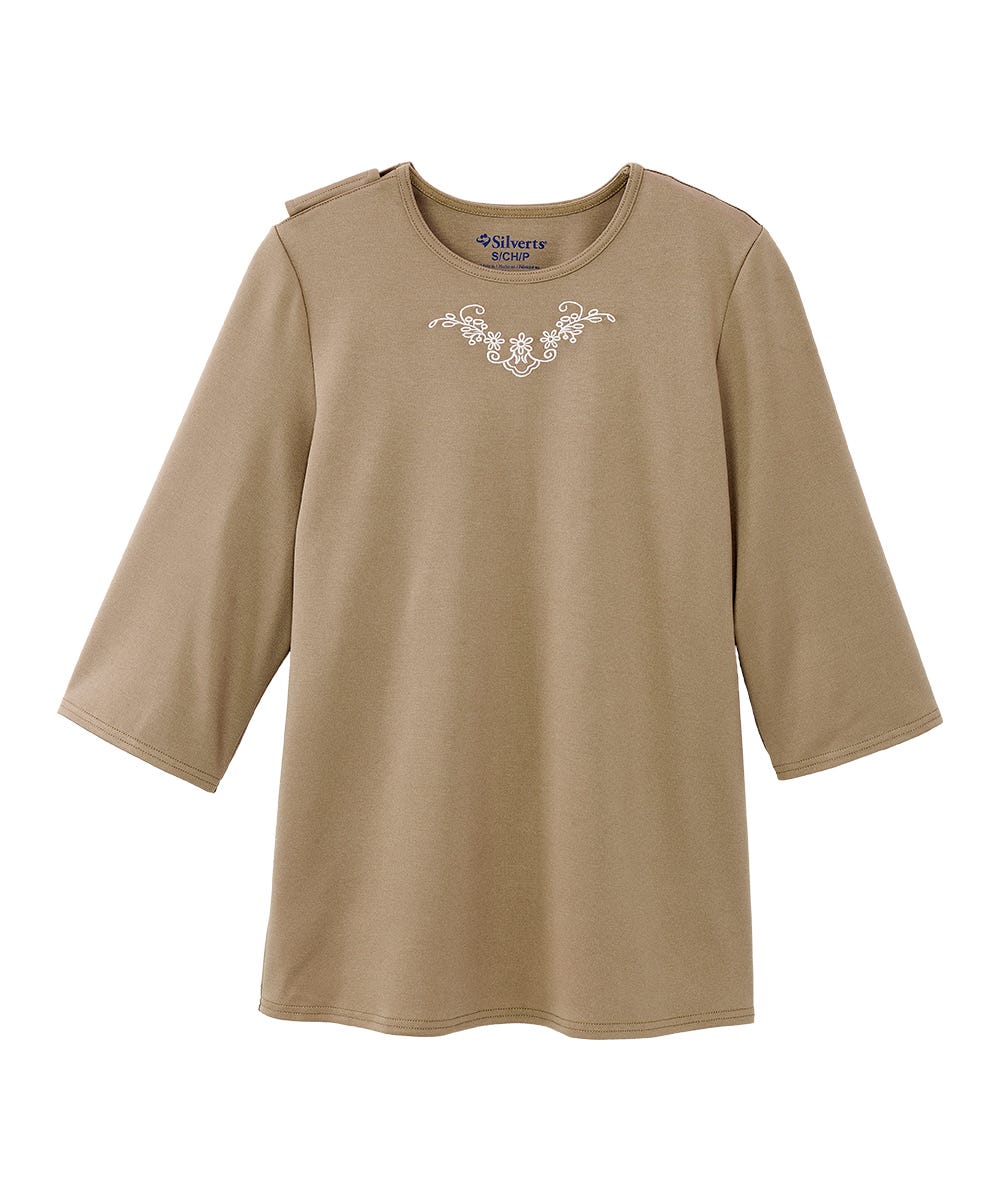 Women's Open Back 3/4 Length Sleeve Top with Embroidery - Silverts 39