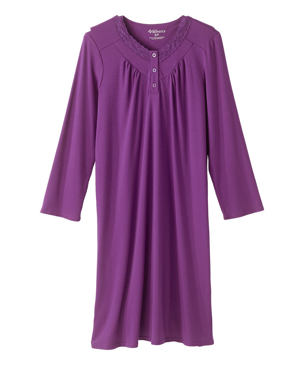 Women's No Peek Hospital & Home Care Gown with Lace Neckline - Silverts 7