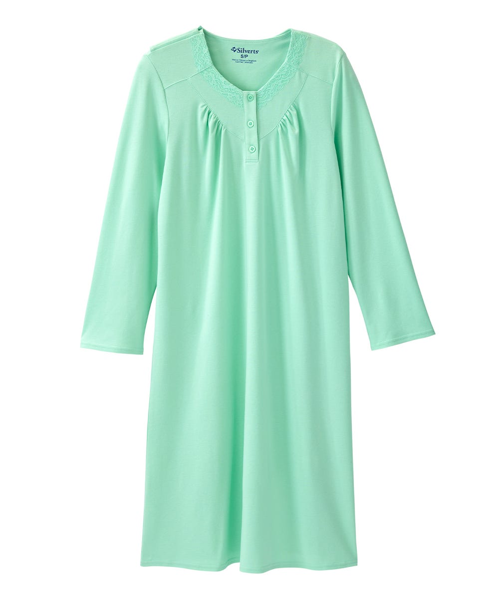Women's No Peek Hospital & Home Care Gown with Lace Neckline - Silverts 26