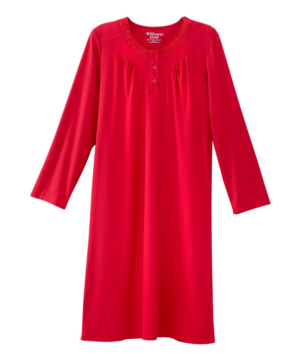 Women's No Peek Hospital & Home Care Gown with Lace Neckline - Silverts 18