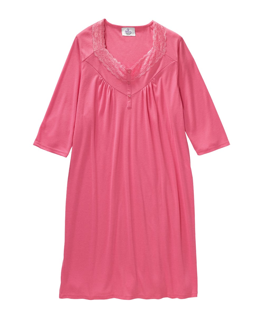 Women's No Peek Hospital & Home Care Gown with Lace Neckline - Silverts 33