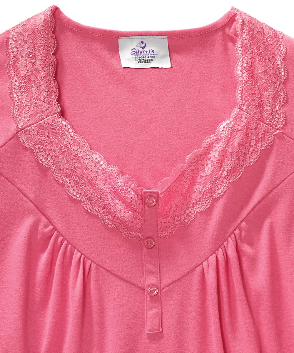 Women's No Peek Hospital & Home Care Gown with Lace Neckline - Silverts 35