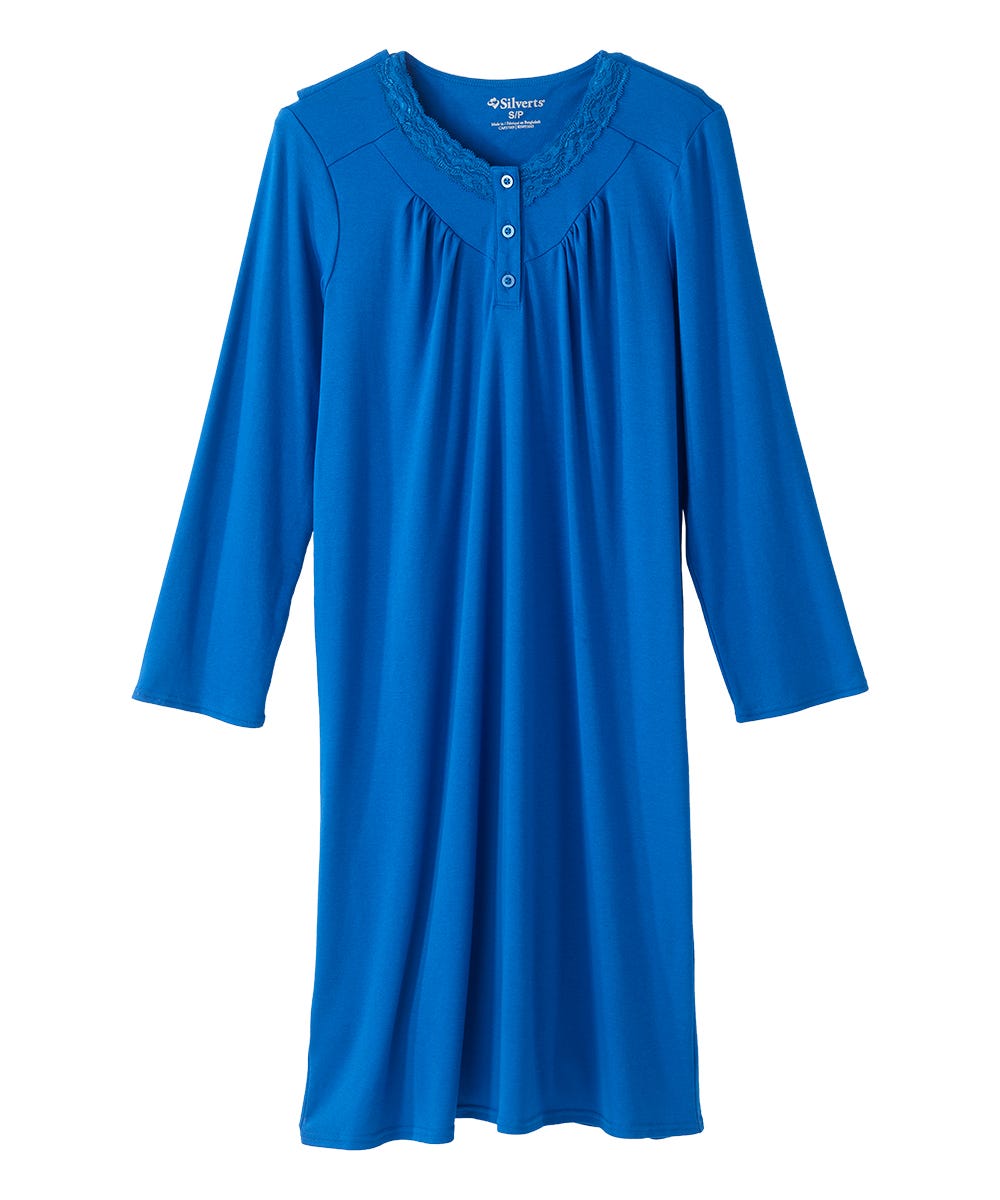 Women's No Peek Hospital & Home Care Gown with Lace Neckline - Silverts 3