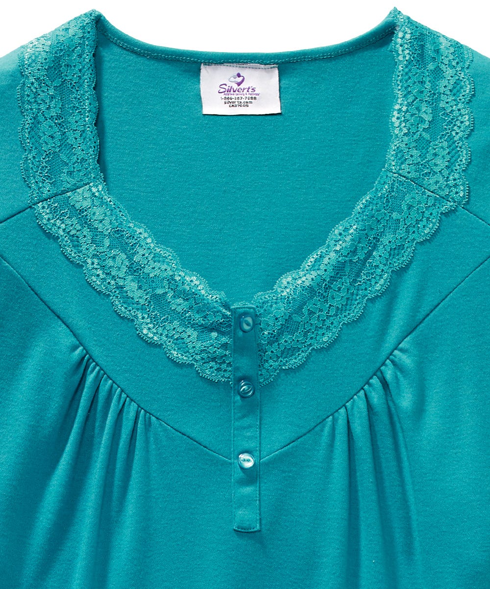 Women's No Peek Hospital & Home Care Gown with Lace Neckline - Silverts 40