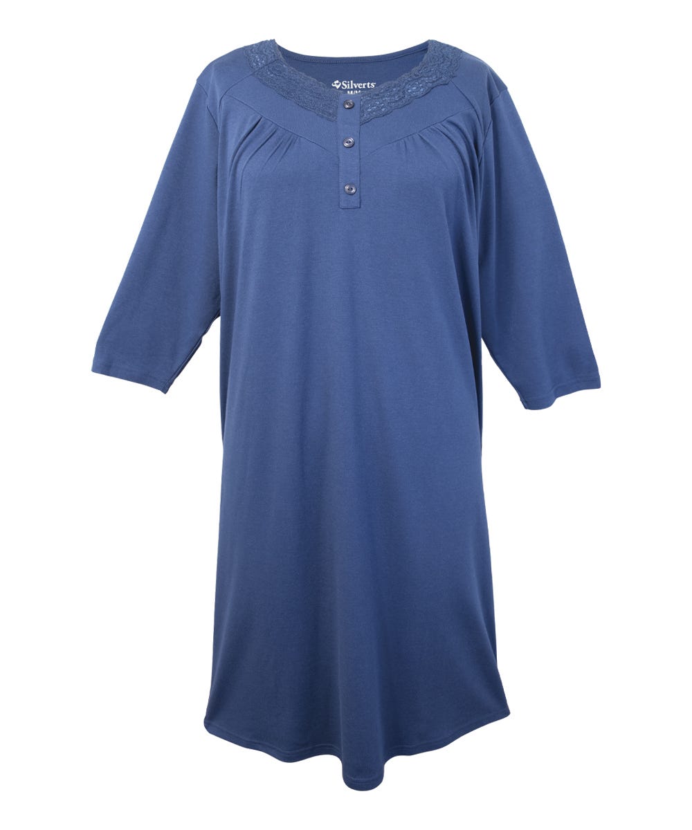 Women's No Peek Hospital & Home Care Gown with Lace Neckline - Silverts 41