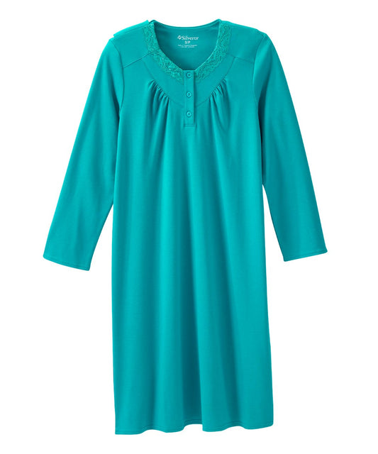 Women's No Peek Hospital & Home Care Gown with Lace Neckline - Silverts 11