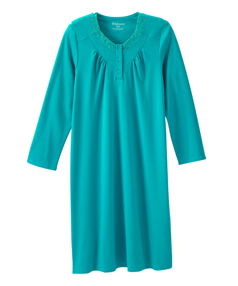 Women's No Peek Hospital & Home Care Gown with Lace Neckline - Silverts 47