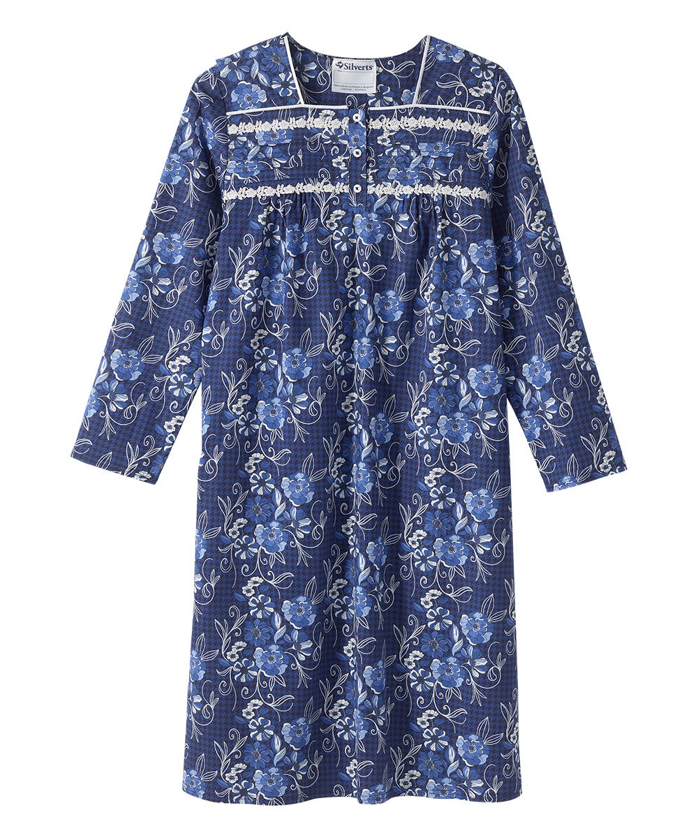 Women's No Peek Open Back Flannel Nightgown - Silverts 23