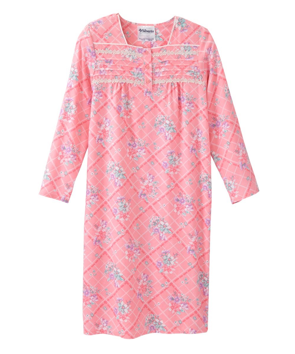Women's No Peek Open Back Flannel Nightgown - Silverts 27