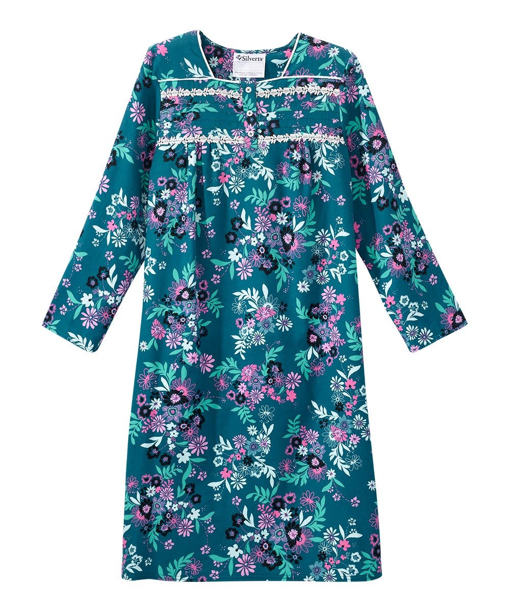 Women's No Peek Open Back Flannel Nightgown - Silverts 11