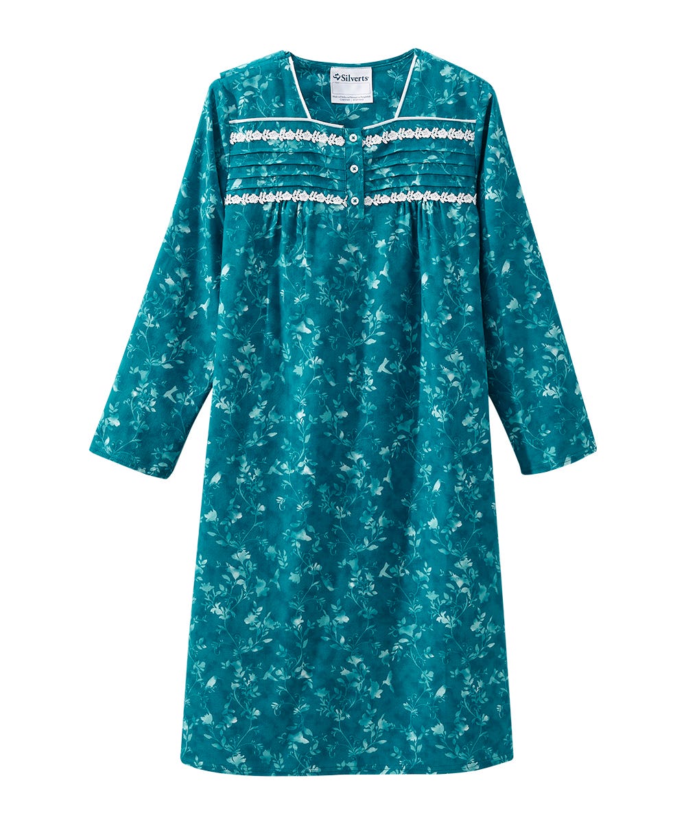 Women's No Peek Open Back Flannel Nightgown - Silverts 37