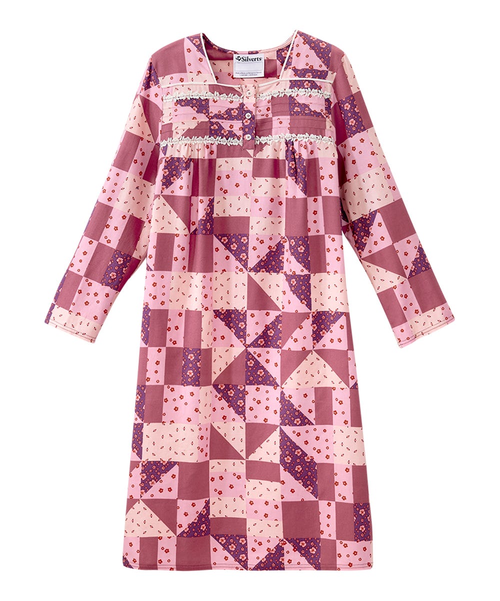 Women's No Peek Open Back Flannel Nightgown - Silverts 7
