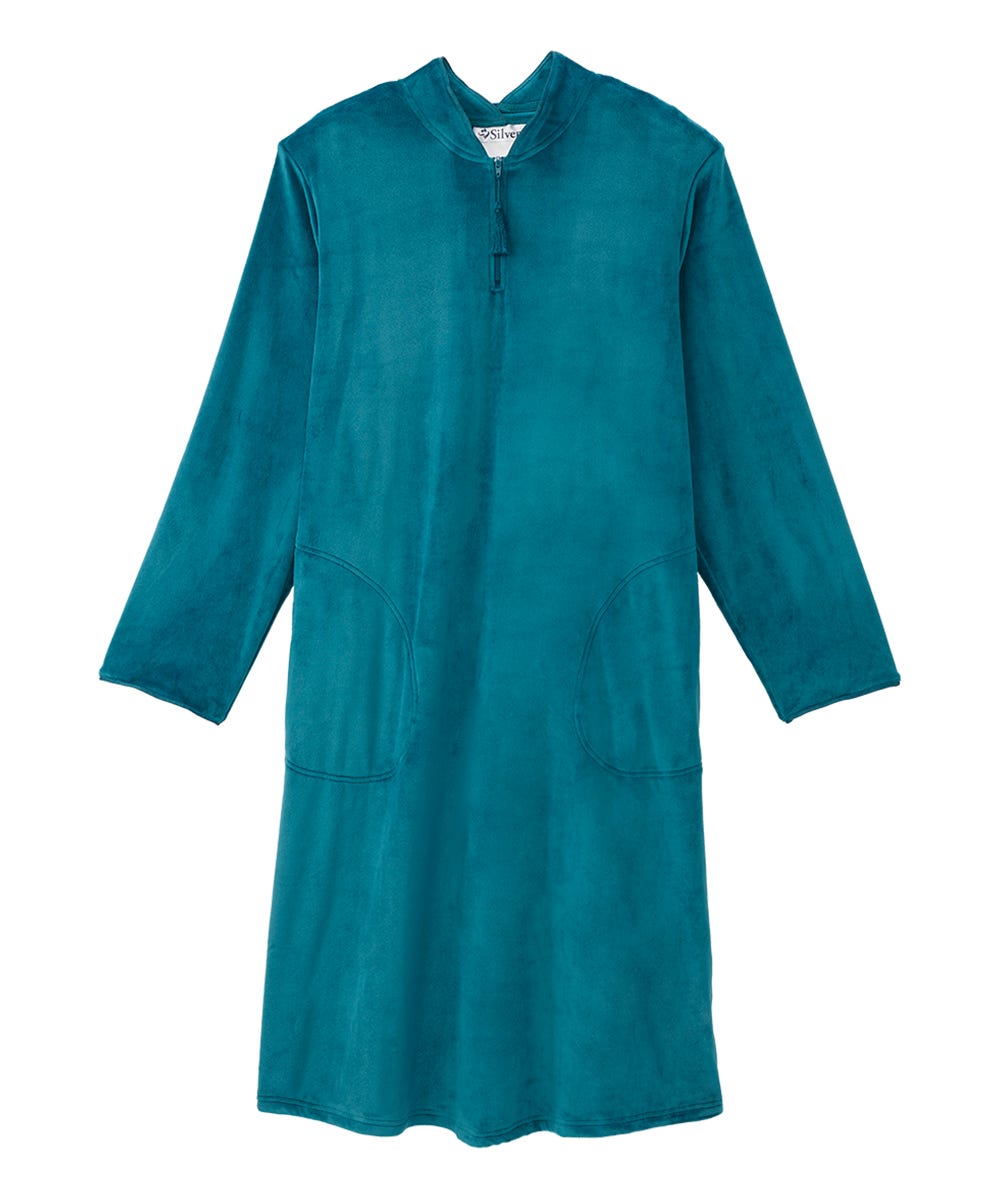 Women's Open Back Plush Nightgown with Zip Front - Silverts 7